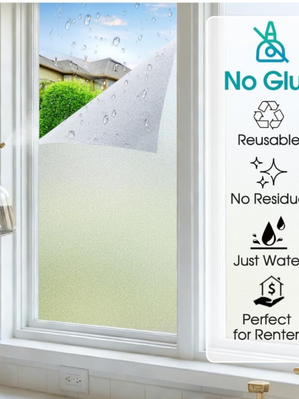 Frosted Window Privacy Film, Static Cling No Glue, Anti-Glare